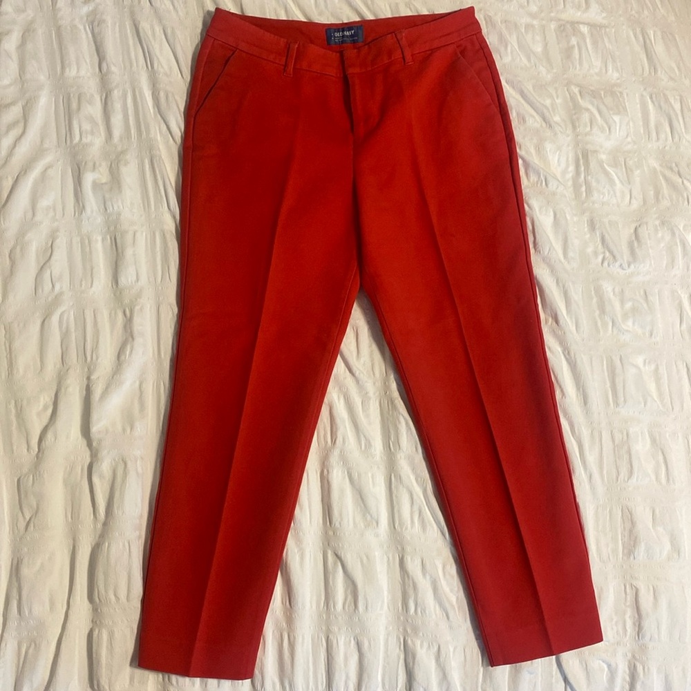 Red Mid Rise Pants